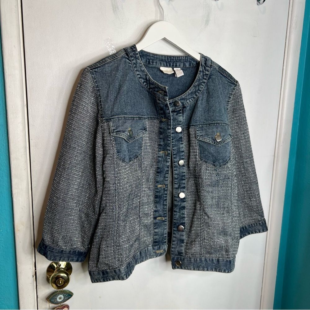 Chico's Blue Chambray & Heathered Denim Jacket